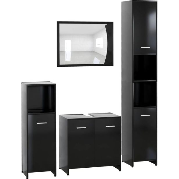 4-osainen kylpyhuoneen kalustesarja, musta, lastulevy