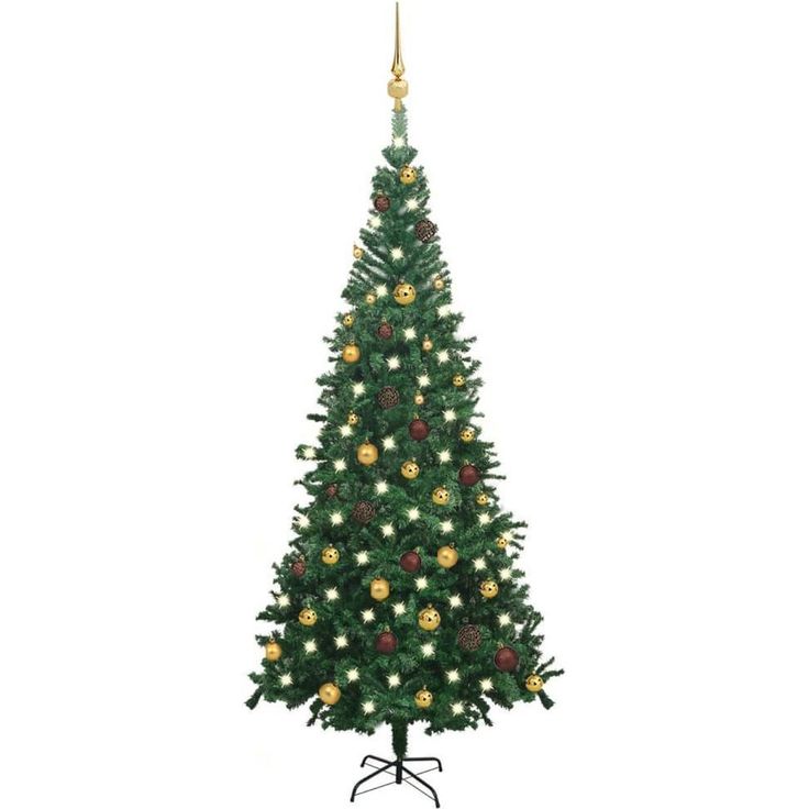 Tekojoulukuusi LED-valoilla ja palloilla, L, 240cm, vihreä