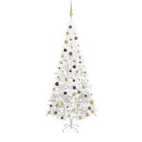 Tekojoulukuusi LED-valoilla ja palloilla, L, 240cm, valkoinen/kulta