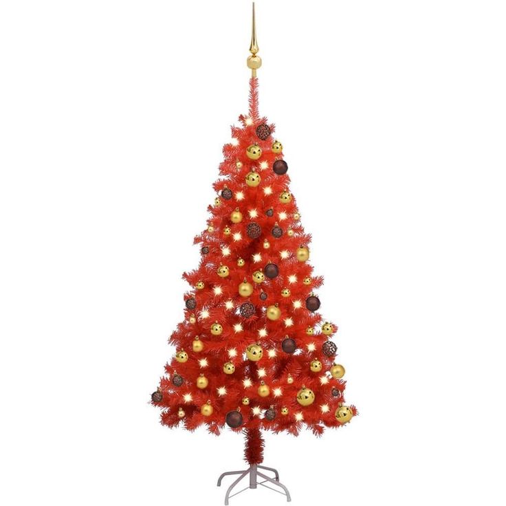 Tekojoulukuusi, LED-valo ja pallot, punainen, 120cm, PVC