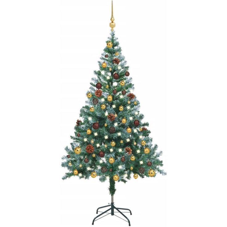 Huurteinen joulukuusi LED-valoilla, palloilla ja kävyillä, 150cm