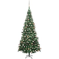 Tekojoulukuusi LED-valoilla ja palloilla, L, 240cm, vihreä/ruusukulta
