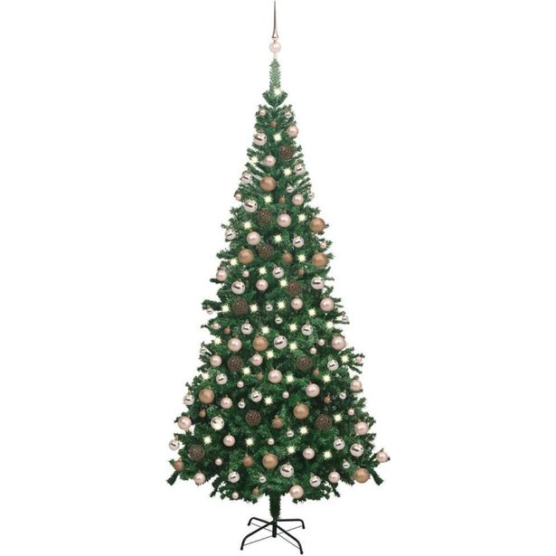 Tekojoulukuusi LED-valoilla ja palloilla, L, 240cm, vihreä 