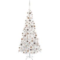 Tekojoulukuusi LED-valoilla ja palloilla, L, 240cm, valkoinen/ruusukulta