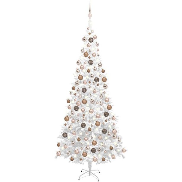 Tekojoulukuusi LED-valoilla ja palloilla, L, 240cm, valkoinen 