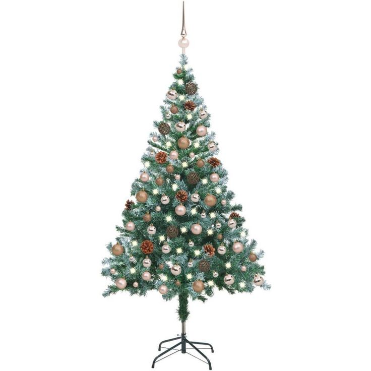Huurteinen joulukuusi LED-valoilla, palloilla ja kävyillä, 150cm