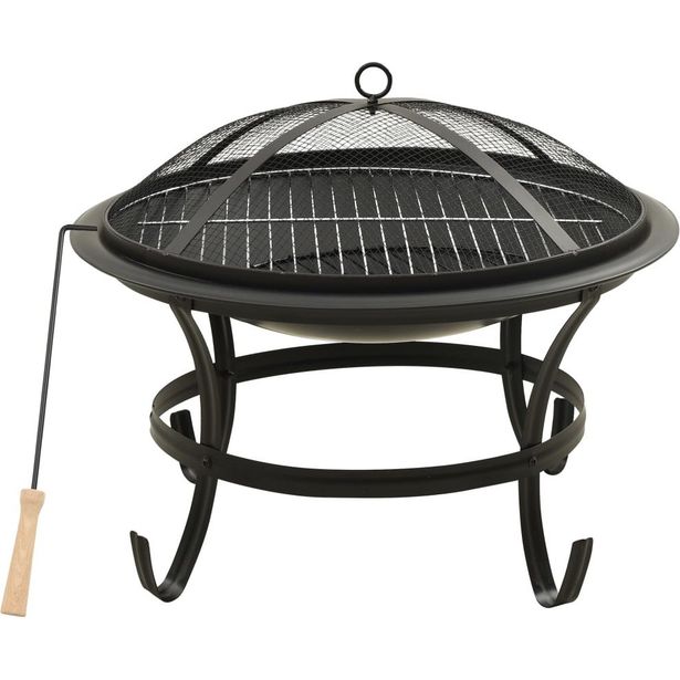 2-in-1 tulimalja/grilli ja hiilihanko, 56x56x49cm, teräs, musta