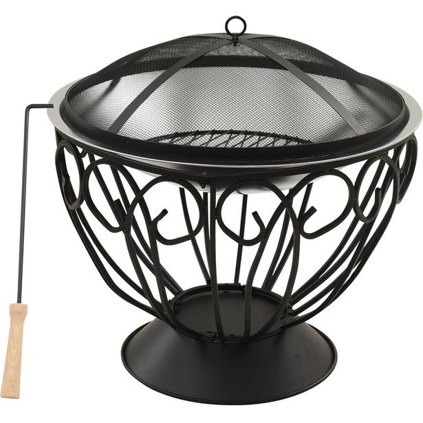 2-in-1 tulimalja/grilli ja hiilihanko, 59x59x60cm, teräs