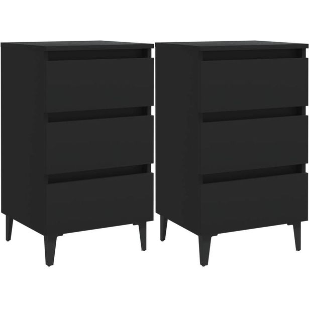 Yöpöydät metallijaloilla, 2kpl, musta, 40x35x69cm