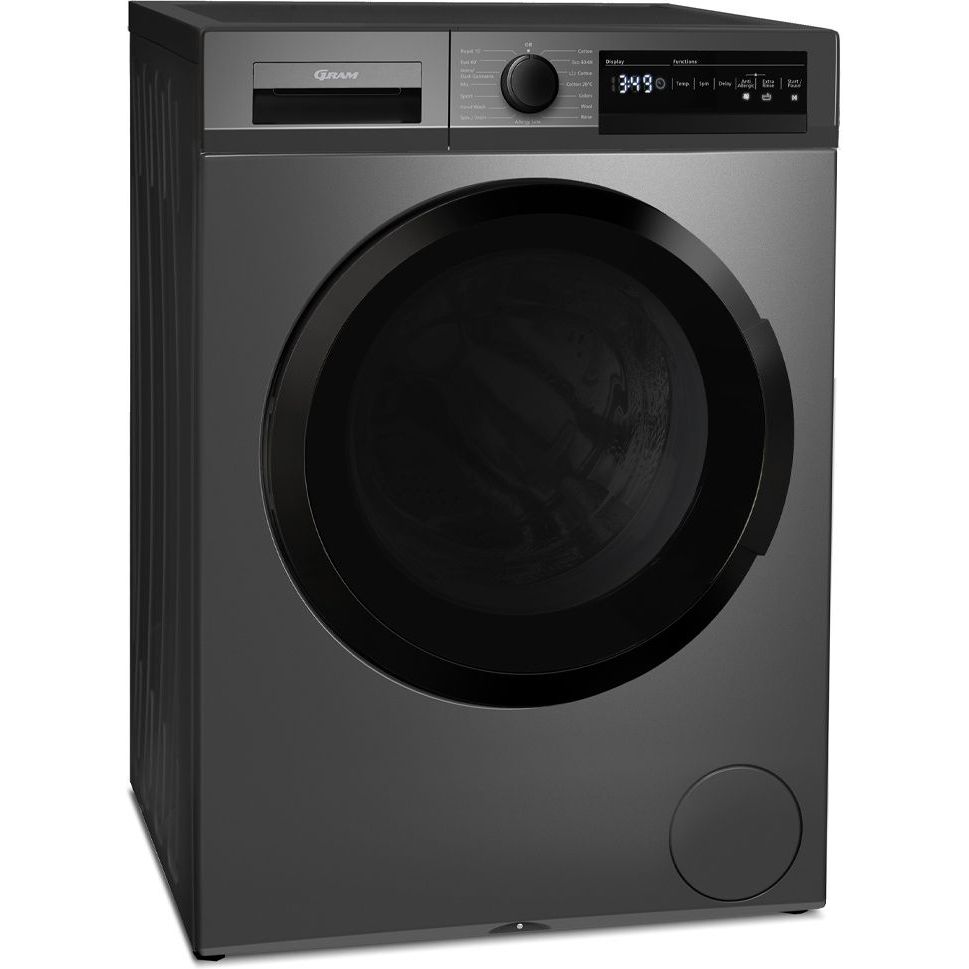 Edestä täytettävä pyykinpesukone Gram WDE 71814-92 BI, 8kg, 1400rpm, musta