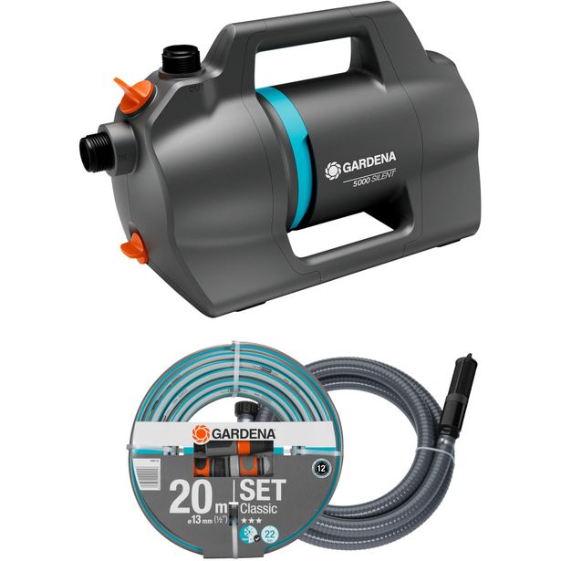 Puutarhapumppu Gardena 5000 Silent, sis. imuletku, puutarhaletku 20m, liittimet