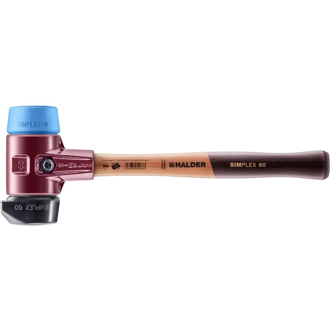 Vaihtopäävasara Halder Simplex 3012.260, 405mm/Ø60mm, 1500g, kumikomp./TPE-soft + Stand-Up