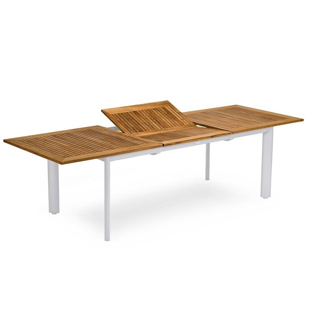 Ruokapöytä Nydala, jatkettava, 90x200/280cm, valkoinen/teak