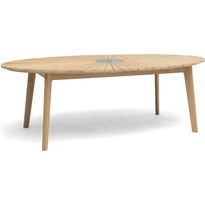 Pöytä Hillerstorp Sandhammaren, 220cm, tiikki, reikä aurinkovarjolle
