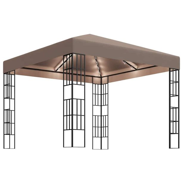 Huvimaja LED-valonauhoilla 3x3 m ruskeanharmaa (70324)