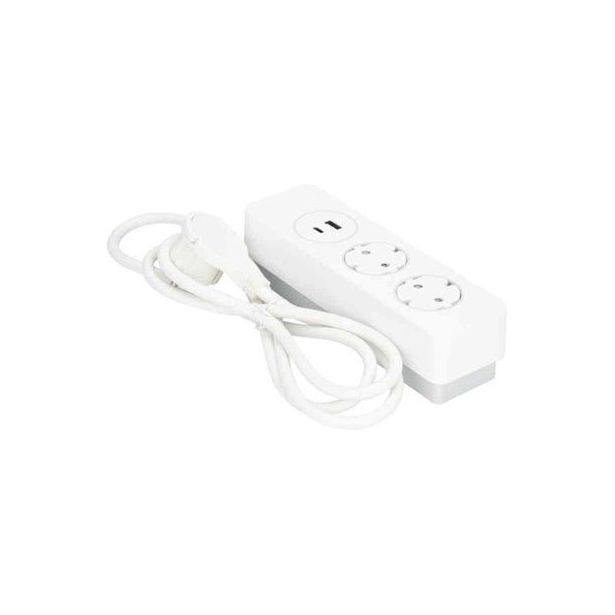 Jatkojohto Gelia 2+1+1 Kombi, 2m, 2-osainen +  1xUSB-A + 1xUSB-C, valkoinen/harmaa