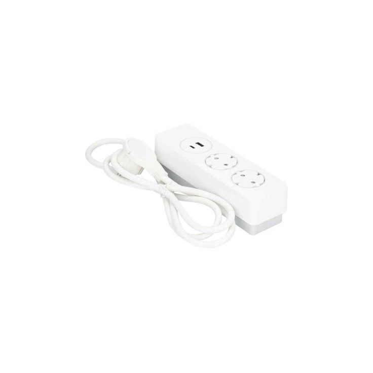 Jatkojohto Gelia 2+1+1 Kombi, 2m, 2-osainen +  1xUSB-A + 1xUSB-C, valkoinen/harmaa