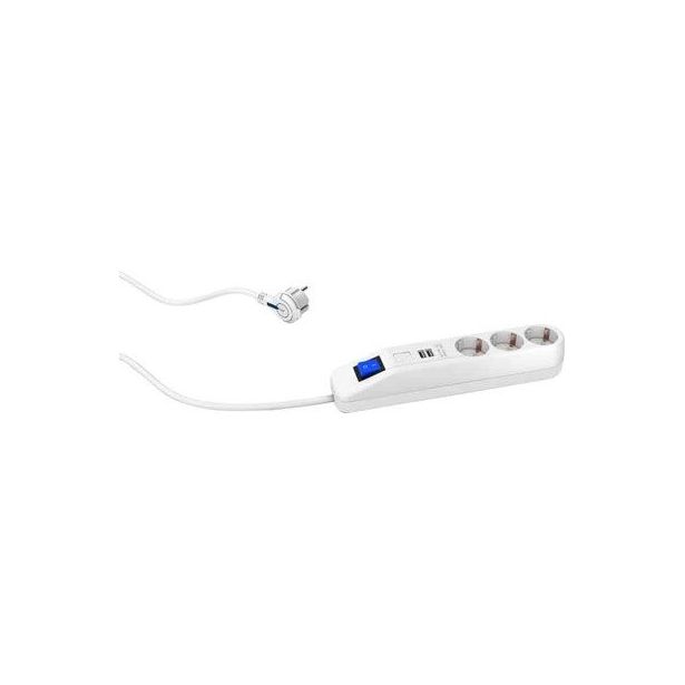 Jatkojohto Gelia 3+2 Kombi, 3m, 3-osainen + 2xUSB-A + kytkin, valkoinen