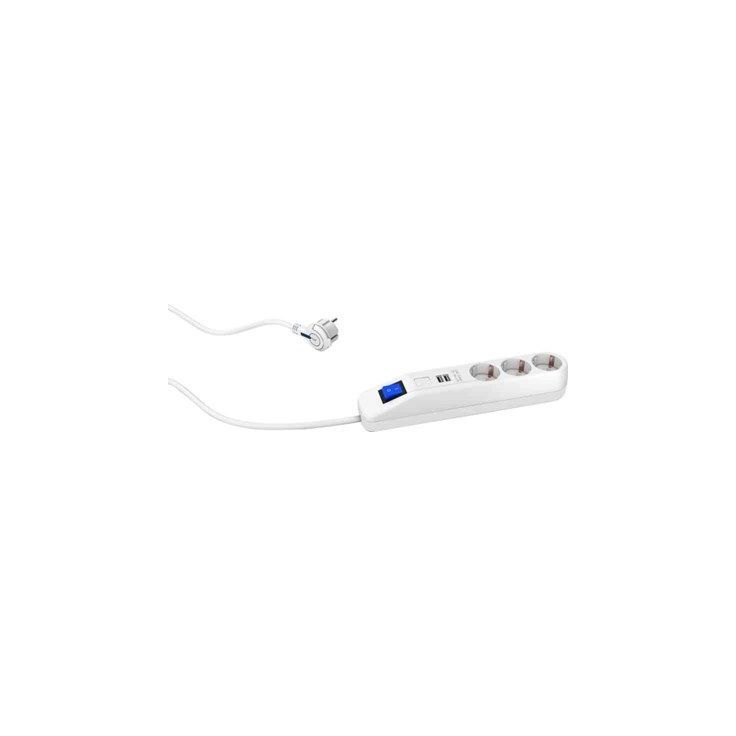 Jatkojohto Gelia 3+2 Kombi, 3m, 3-osainen + 2xUSB-A + kytkin, valkoinen