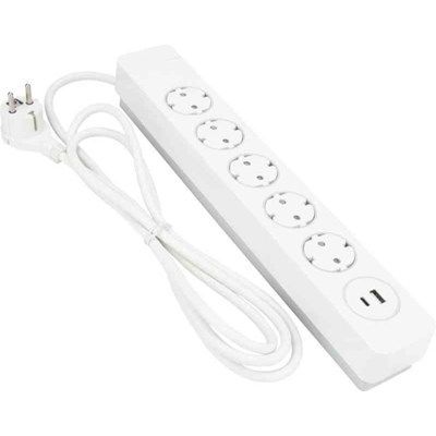 Jatkojohto Gelia 5+1+1 Kombi, 2m, 5-osainen + 1xUSB-A + 1xUSB-C, valkoinen