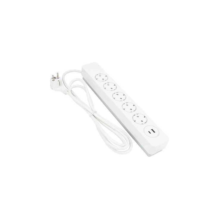 Jatkojohto Gelia 5+1+1 Kombi, 2m, 5-osainen + 1xUSB-A + 1xUSB-C, valkoinen
