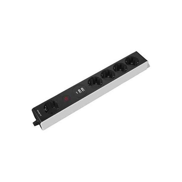 Jatkojohto Gelia Kombi, 1.5m, 5-osainen + 2xUSB-A + 1xUSB-C + kytkin, musta/harmaa