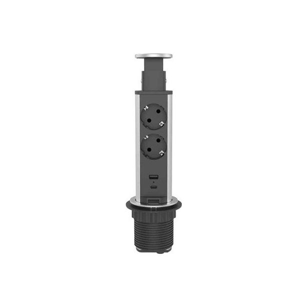 Jatkojohto Gelia Pop up 2+2, 2m, 2-osainen + 1xUSB-A + 1xUSB-C, musta/harmaa