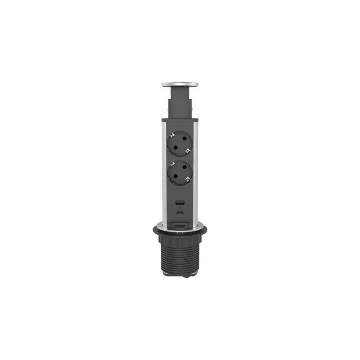 Jatkojohto Gelia Pop up 2+2, 2m, 2-osainen + 1xUSB-A + 1xUSB-C, musta/harmaa