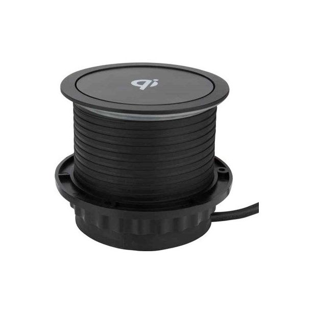 Jatkojohto Gelia Pop up 3+2+1, 2m, 3-osainen + 1xUSB-A + 1xUSB-C + langaton lataus, musta/harmaa