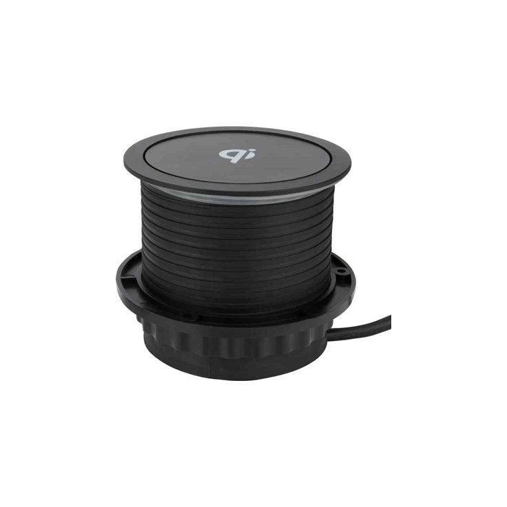 Jatkojohto Gelia Pop up 3+2+1, 2m, 3-osainen + 1xUSB-A + 1xUSB-C + langaton lataus, musta/harmaa