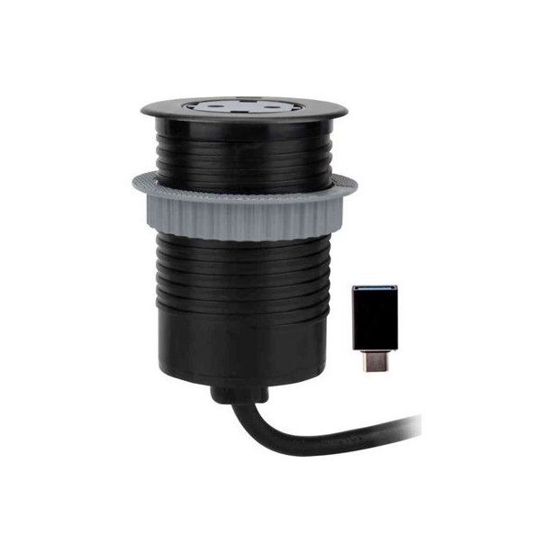 Jatkojohto Gelia Pöytäyksikkö 1+1, 1.5m, 1-osainen + 1xUSB-C + USB-A adapteri, musta