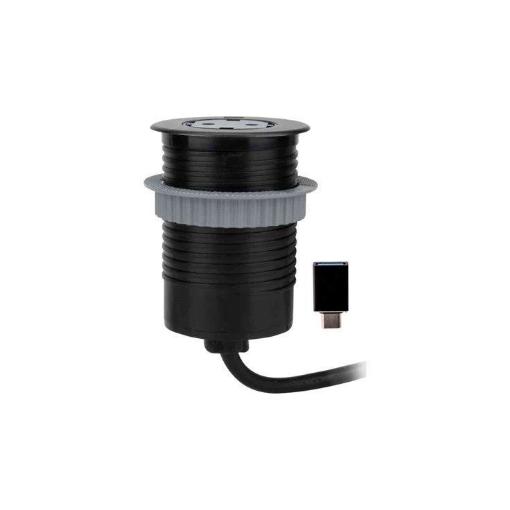 Jatkojohto Gelia Pöytäyksikkö 1+1, 1.5m, 1-osainen + 1xUSB-C + USB-A adapteri, musta