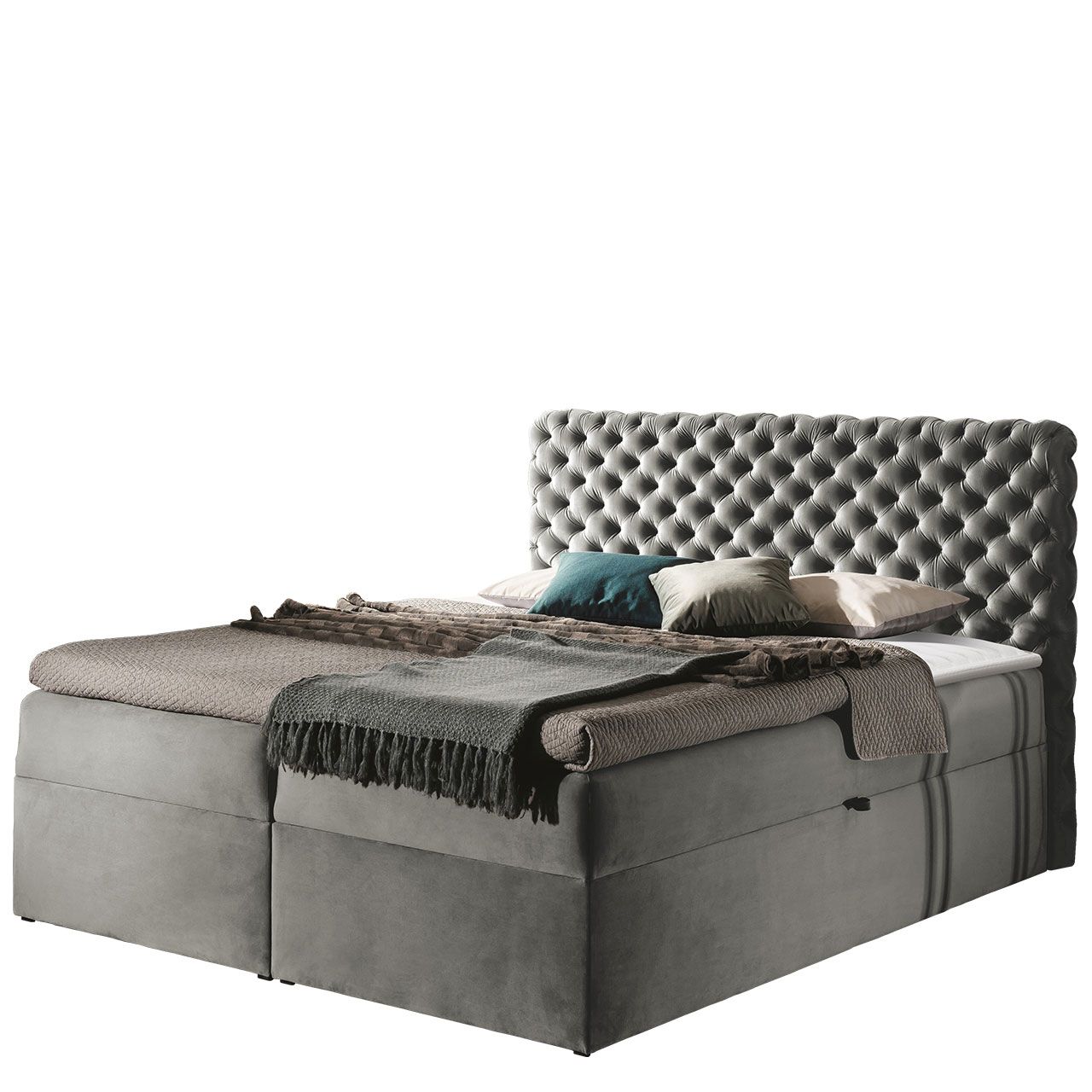 Jenkkisänky CHESTERFIELD 200x200 + sijauspatja , harmaa (7572)