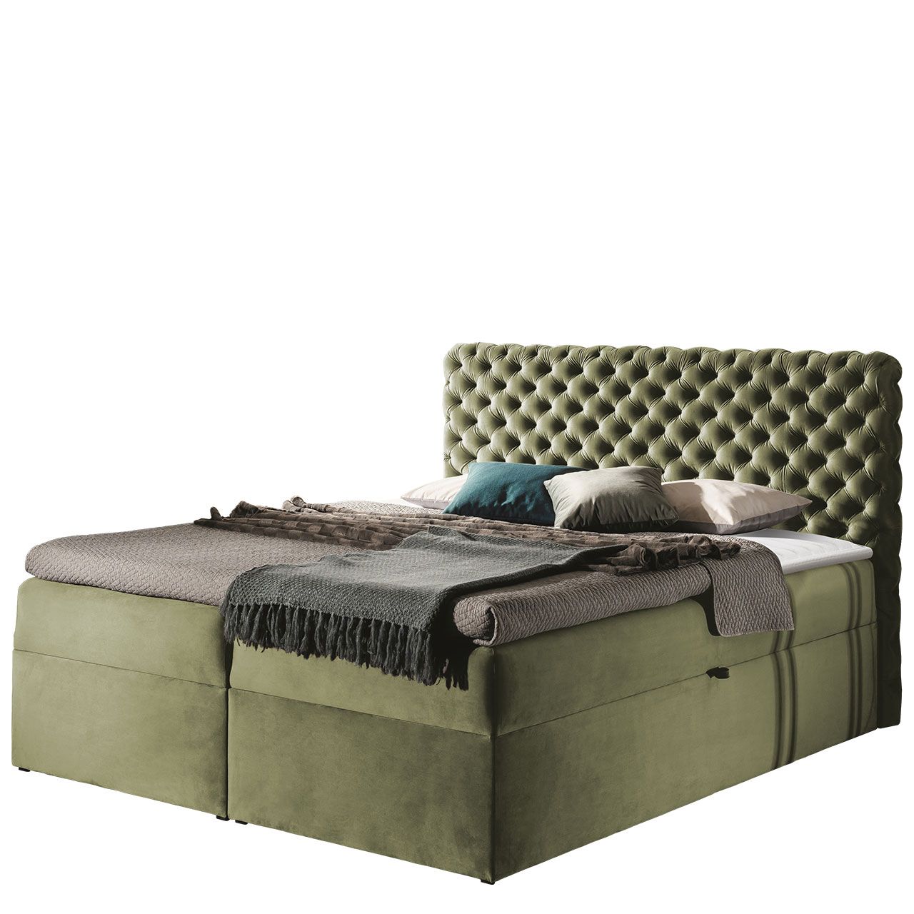 Jenkkisänky CHESTERFIELD 200x200 + sijauspatja , vihreä (7596)