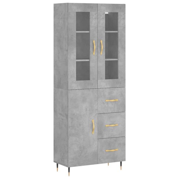Kaappi betoninharmaa 69,5x34x180 cm tekninen puu (98453)