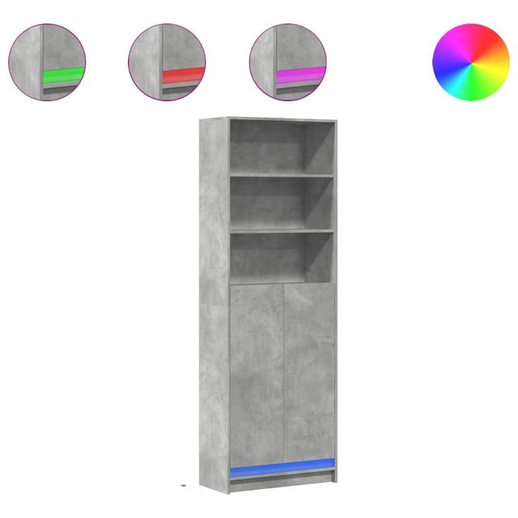 Kaappi LED-valoilla betoninharmaa 69x32,5x200 cm tekninen puu (07908)