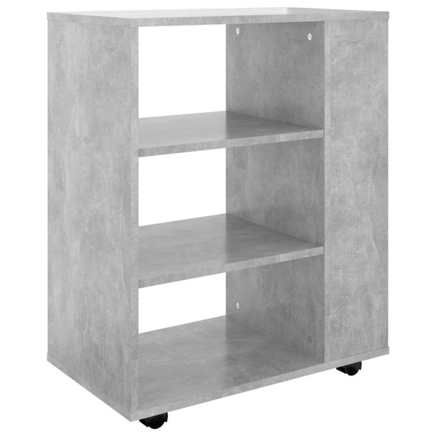 Kaappi pyörillä betoninharmaa 60x35x75 cm tekninen puu (08453)