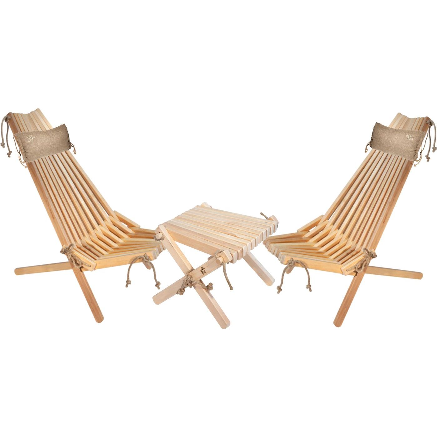 Kalusteryhmä EcoFurn, Ekotuoli 2 kpl, niskatyyny 2 kpl, Lilli-taso, tervaleppä, natural