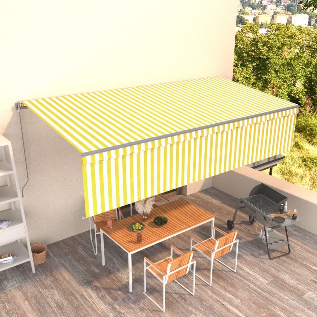 Käsin sisäänkelattava markiisi verhoilla 6x3 m keltainen/valkoinen