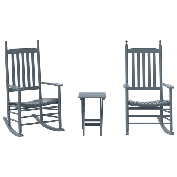 Keinutuolit 2 kpl ja taitettava pöytä harmaa täysi poppelipuu (81593)