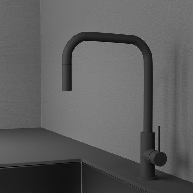Keittiöhana Scandtap Steel Accent Square Coal, ulosvedettävä juoksuputki, mattamusta