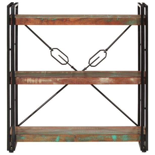 Kirjahylly 3-tasoinen 77x30x80 cm kierrätetty täyspuu ja rauta (51109)