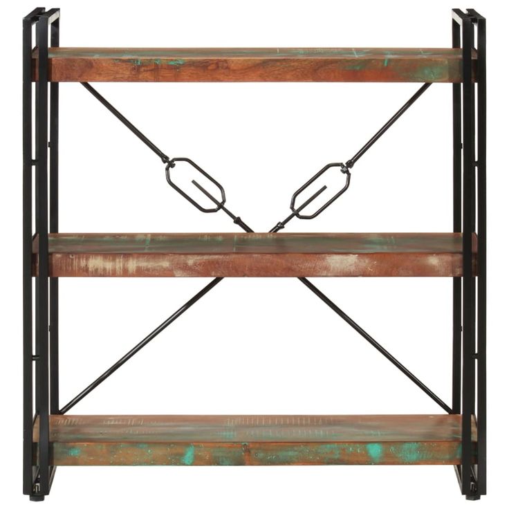 Kirjahylly 3-tasoinen 77x30x80 cm kierrätetty täyspuu ja rauta (51109)