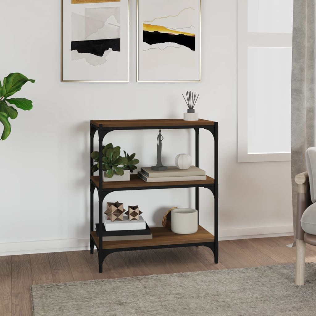 Kirjahylly 60x33x70,5 cm tekninen puu ja teräs pähkinä