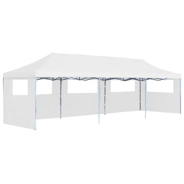 Kokoontaitettava pop-up juhlateltta 5 sivuseinää 3x9m valkoinen