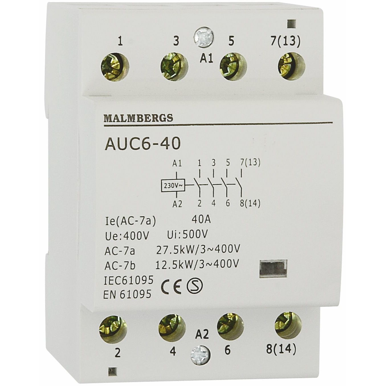 Kontaktori Malmbergs 40A 230V 4-napainen 3 moduulia
