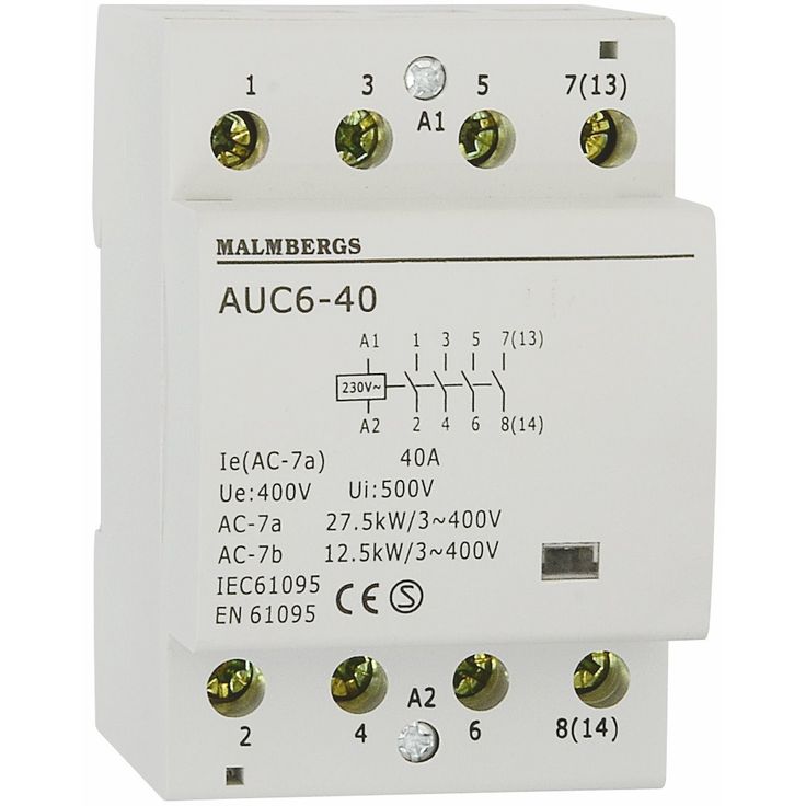Kontaktori Malmbergs 40A 230V 4-napainen 3 moduulia