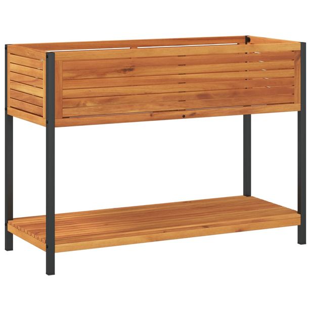 Kukkalaatikko hyllyllä 110x45x80 cm täysi akasiapuu ja teräs (67618)