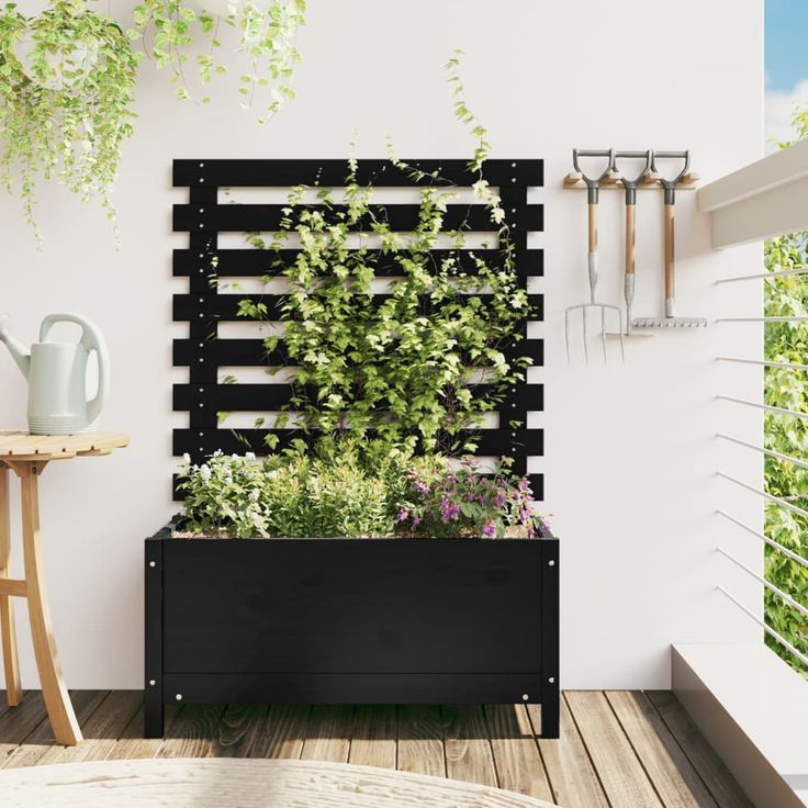 Kukkalaatikko telineellä musta 79x39,5x114 cm, mänty