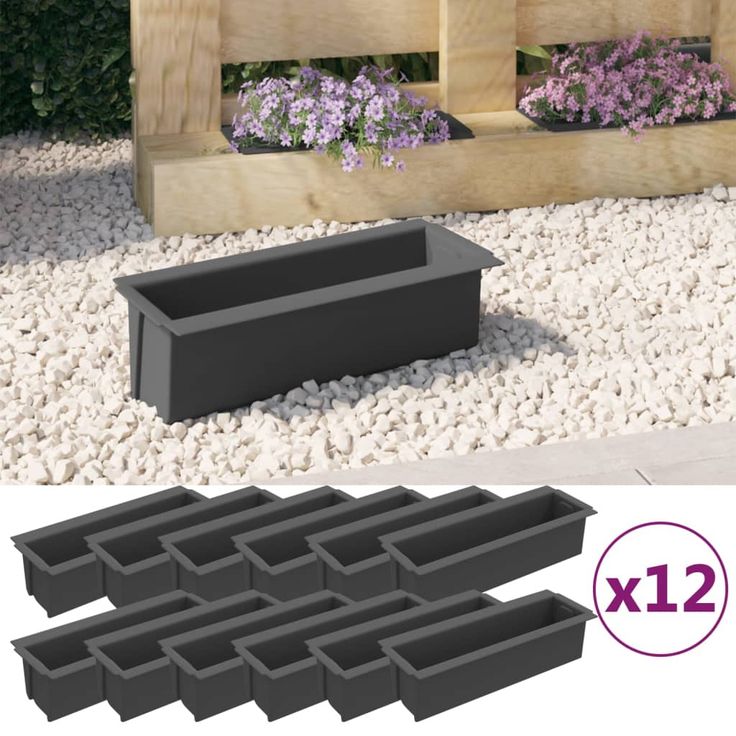 Kukkalaatikot eurolavoille 12 kpl harmaa 36x13,5x9,5 cm PP (18302)